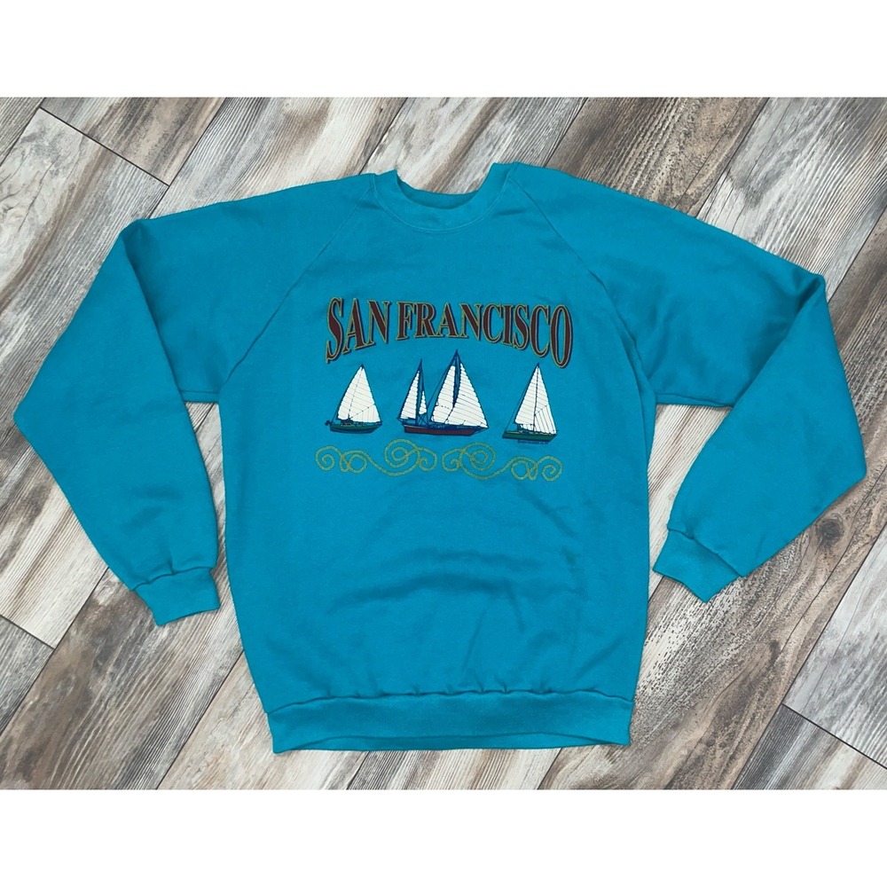 Vintage San Francisco CA Crewneck Sweatshirt Teal Size Large Graphic